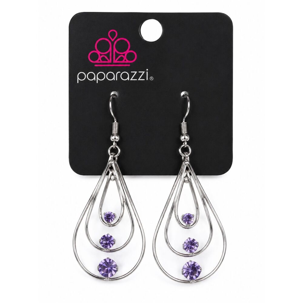 Paparazzi Drop Down Dazzle Purple Rhinestone Teardrop Earrings